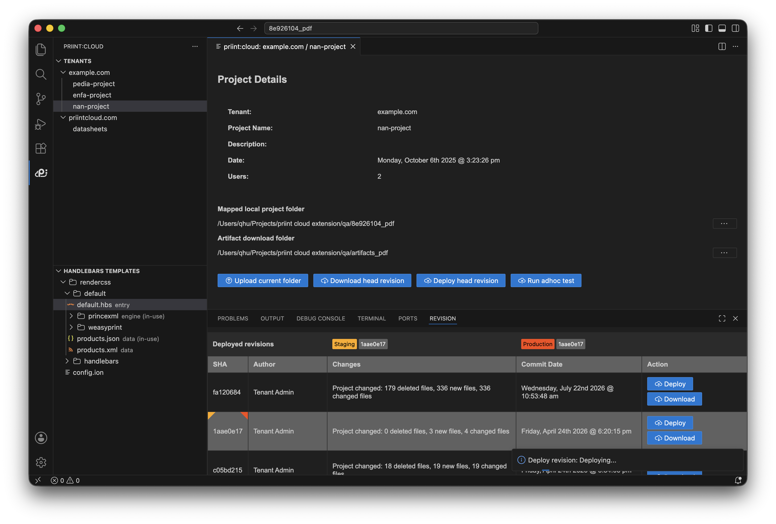 Deploy progress notification