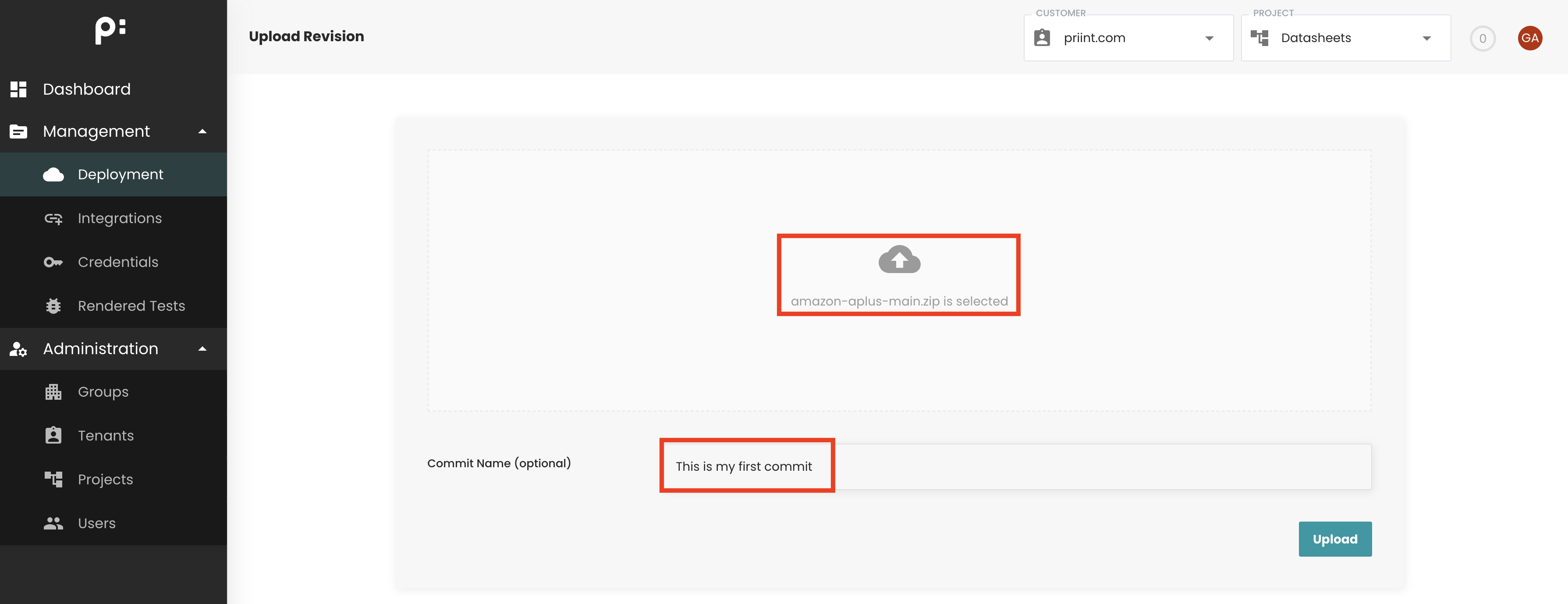 Upload a new Revision